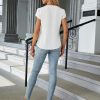 Women's Dressy Casual Tops Business Work Blouses White Button Down Shirts Cap Sleeve V Neck Tshirt