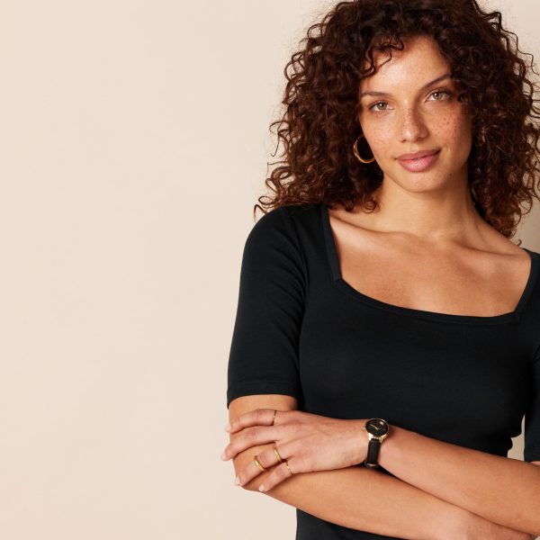 Women's Slim-Fit Half Sleeve Square Neck T-Shirt