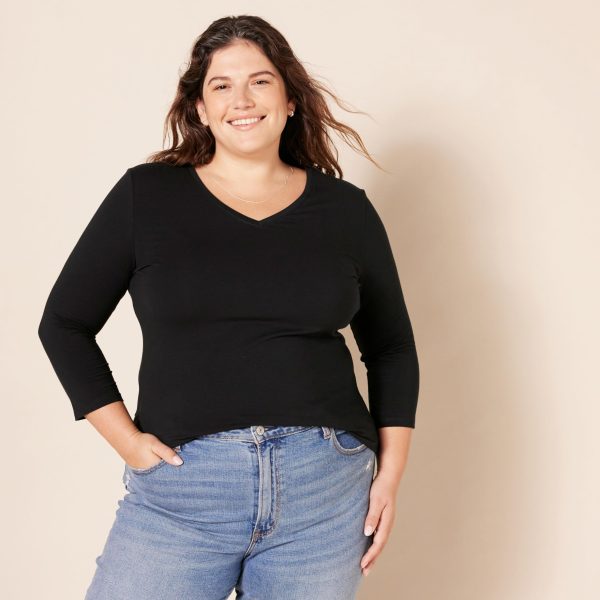 Women's Regular-Fit 3/4 Sleeve V-Neck T-Shirt (Available in Plus Size), Multipacks